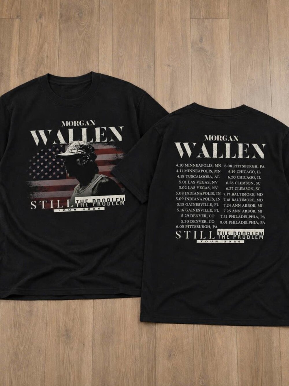 Morgan Wallen Sihouette US Flag Concert Tour Dates T-Shirt Black